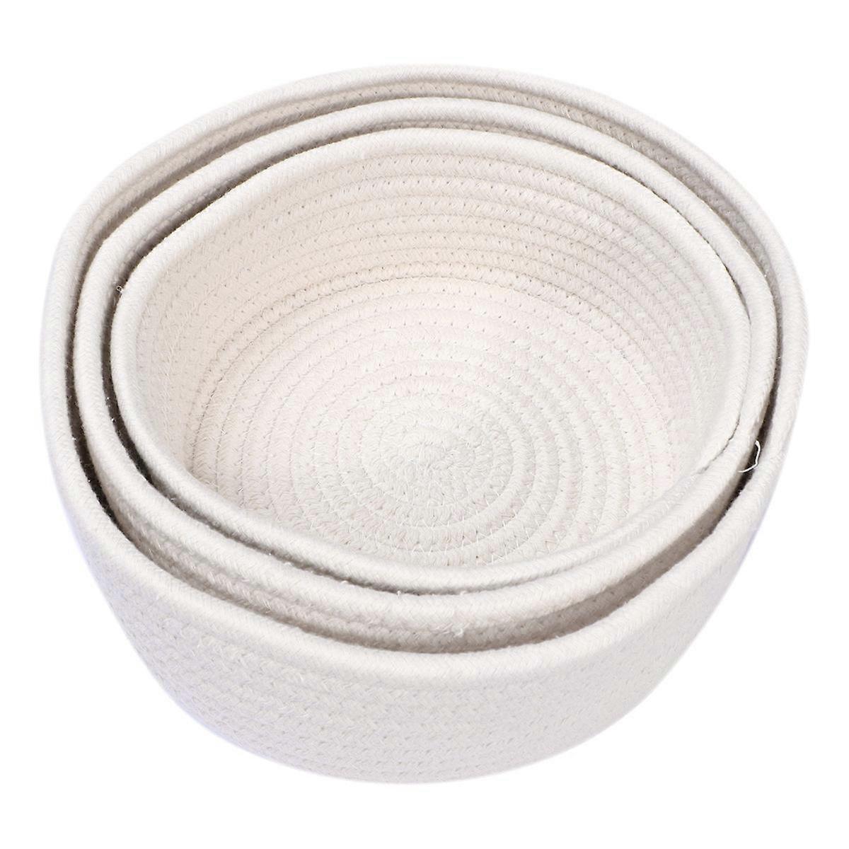 Laundry Basket Handmade Cotton Thread Woven Basket for Storage White 3Pcs