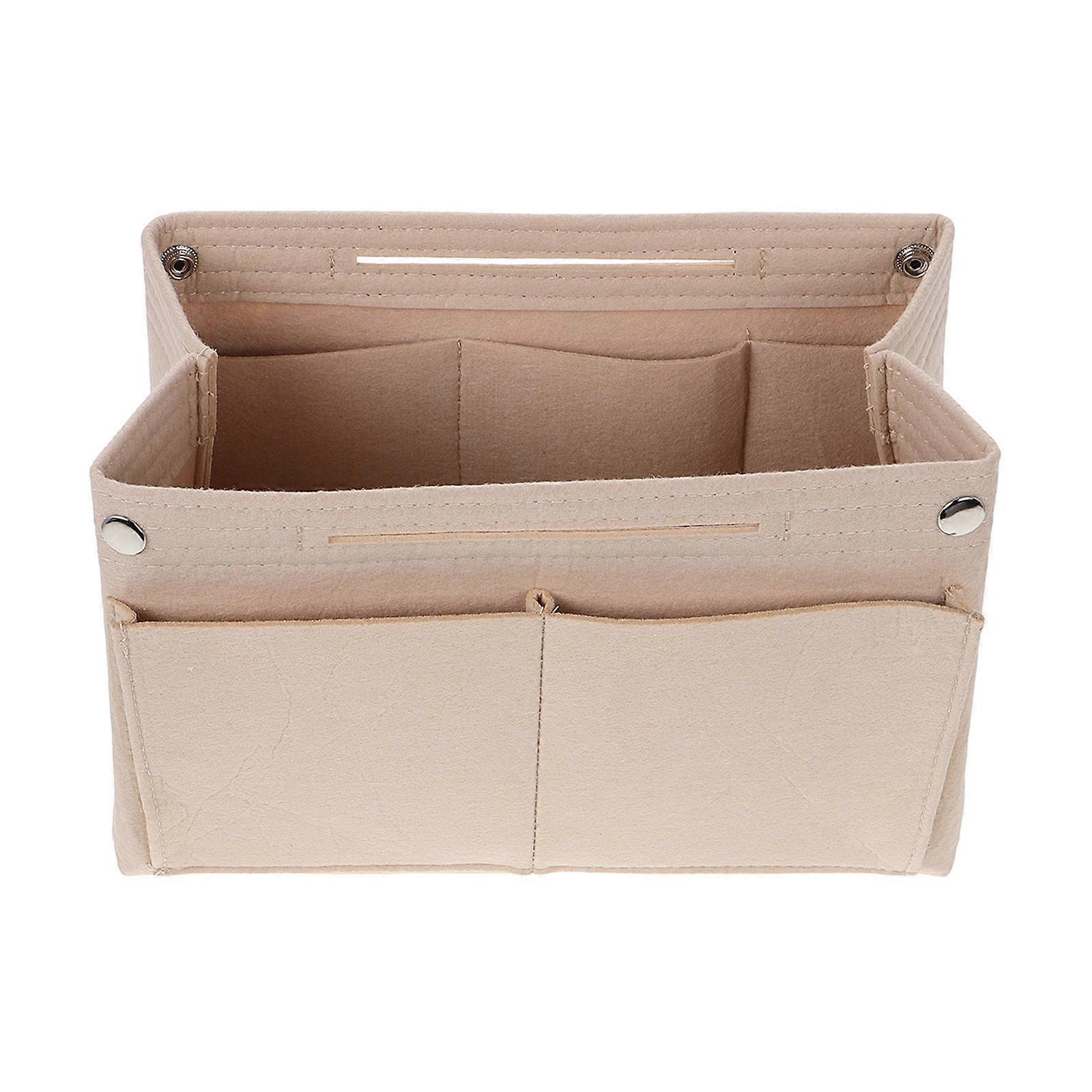 Felt Makeup Organizer Insert for Handbag with Double Layer Design Beige