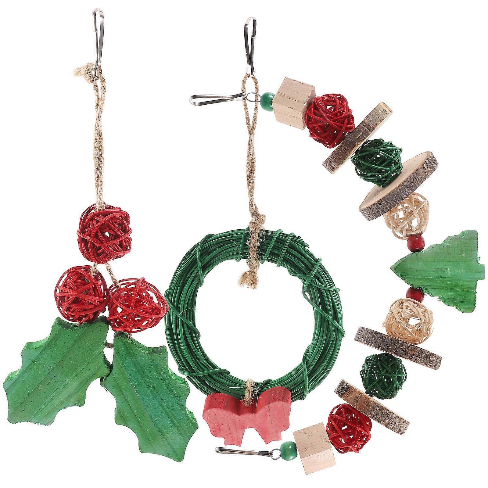 3Pcs Bird Chew Toys Parrot Toys Hanging Accessory for Bird Entertainment Multi Wood