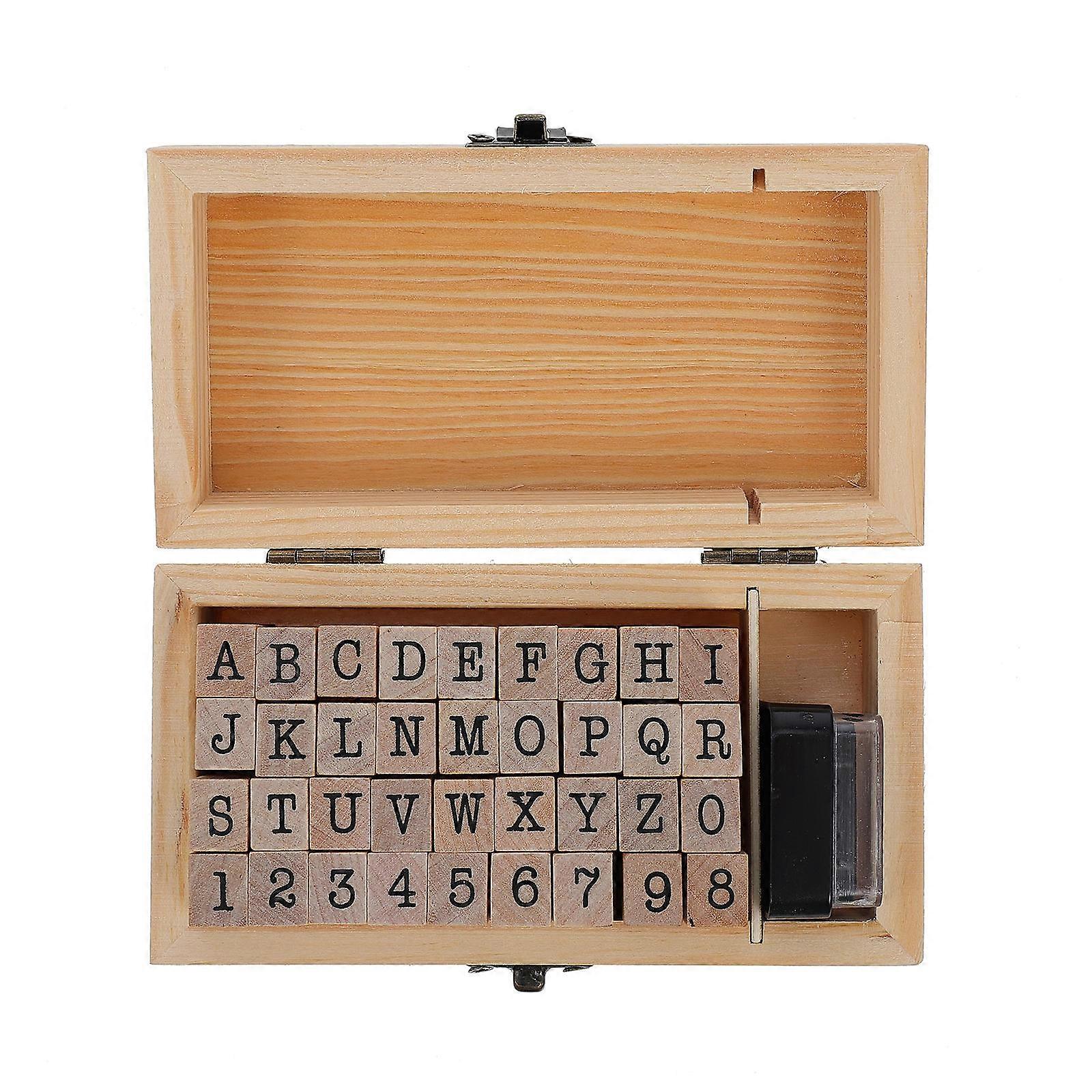 Wooden Stamps Set DIY Alphabet Number Seal for Craft 36Pcs 4 Boxes
