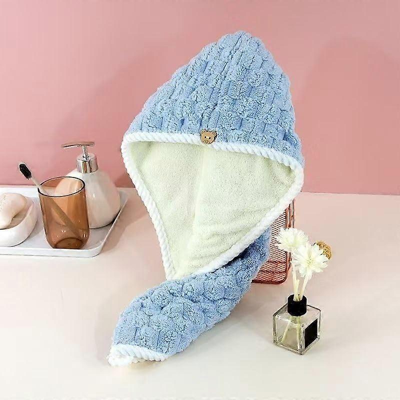 Hair Absorbent Hat Wrap Blue DoubleLayer Thickening QuickDry Soft Shower Bath Cap