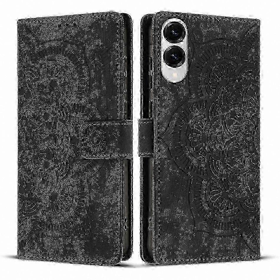 Vintage Mandala Engraved Leather Smartphone Case with Matte Frosted Texture for Mobile Devices