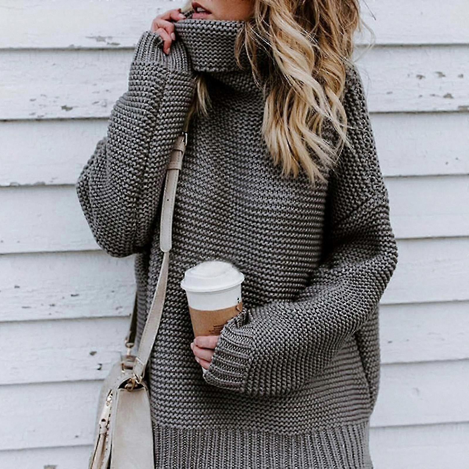 Strickpullover mit hohem Halsausschnitt für Damen, modisches Winteroberteil