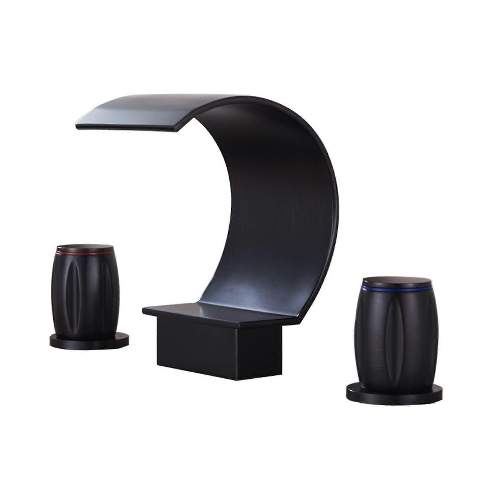 Black Basin Mixer Tap 3 Hole Brass Basin Taps With Double Handles For Bathroom