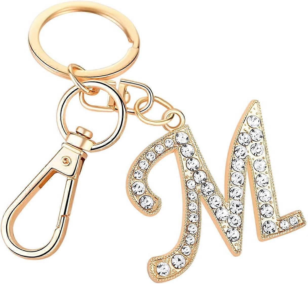ZENGO Womens Gold Plated Alloy Car Key Ring with Crystal Rhinestone Alphabet Initial Letter Keychain