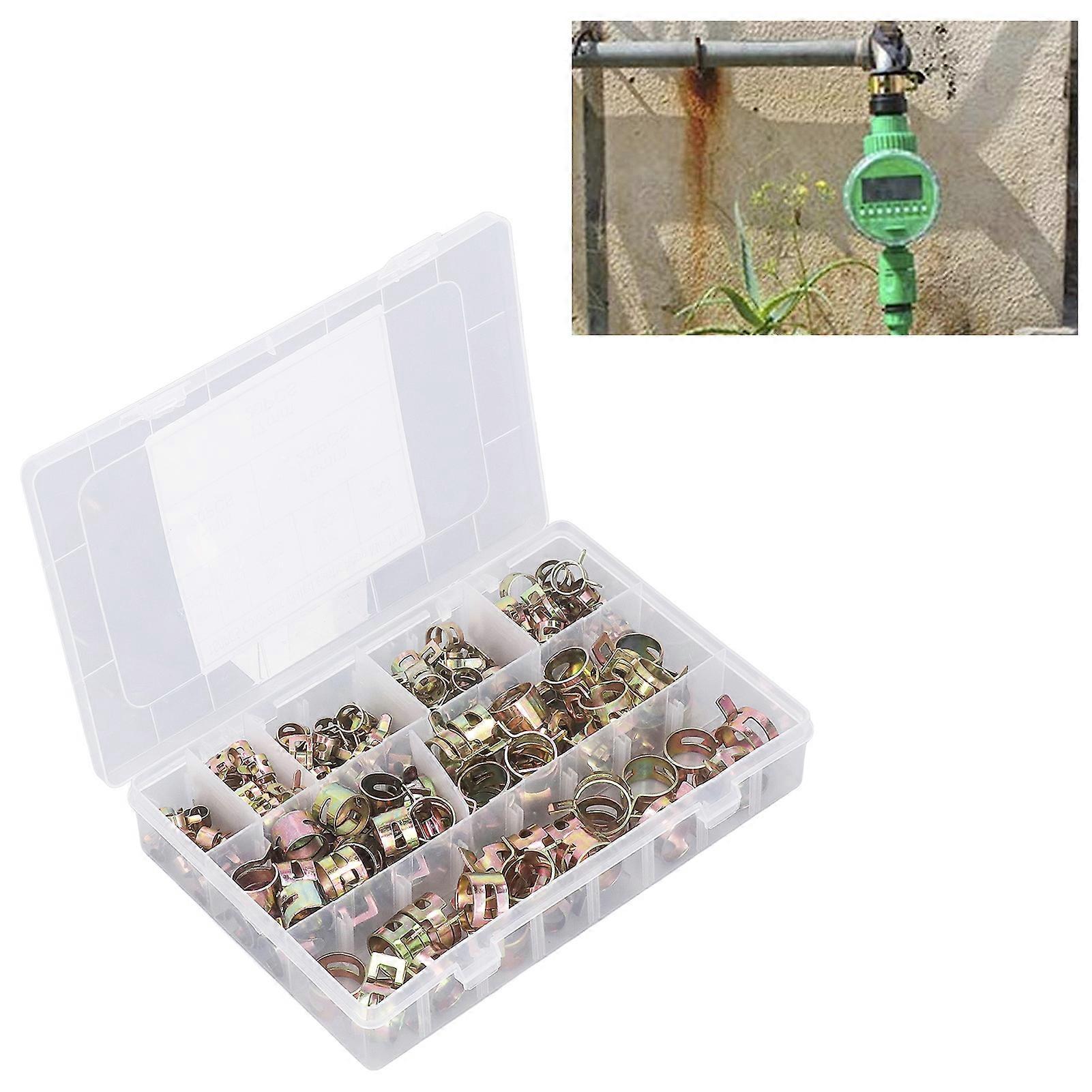 160Pcs Spring Hose Clamp 8 Types 6‑17mm Spring Band Type Clip Fastener Assortment for Fixing 