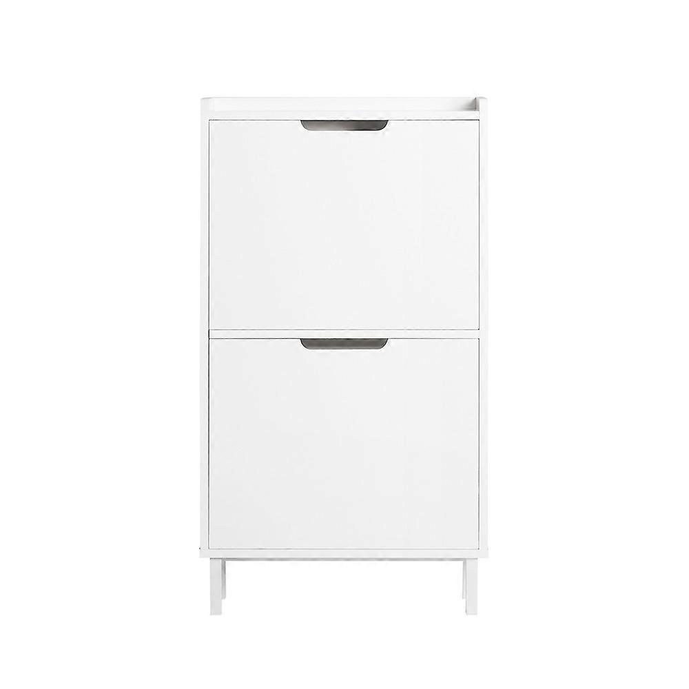 Smal skohylla med 2 fliplådor, smalt skoförvaringsskåp i trä för entré till hallen väggmonterad nordisk minimalistisk design, SoBuy FSR151-W