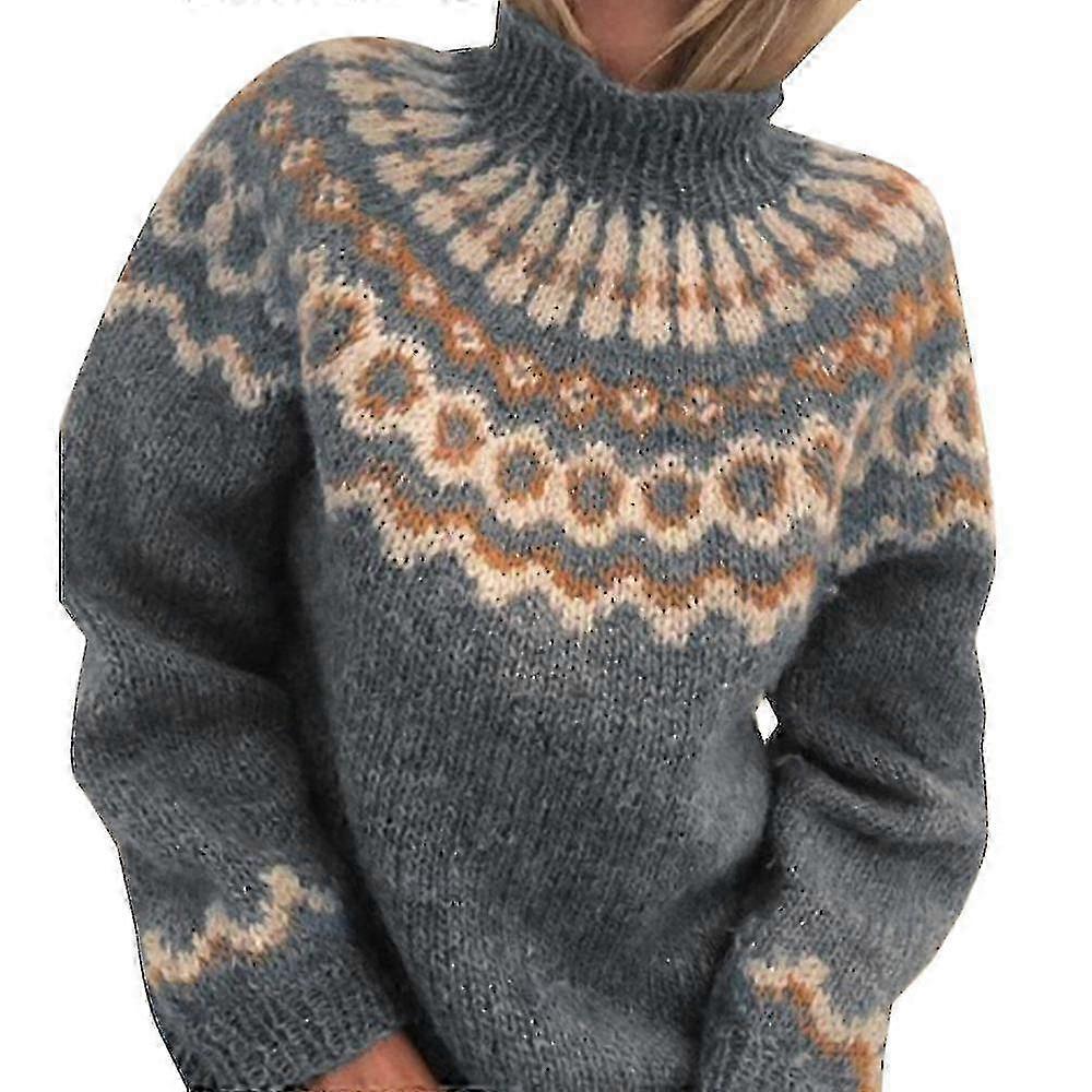 Damen Nordic Strickpullover Winter Warm Rollkragenpullover Kuscheliger Wollpullover