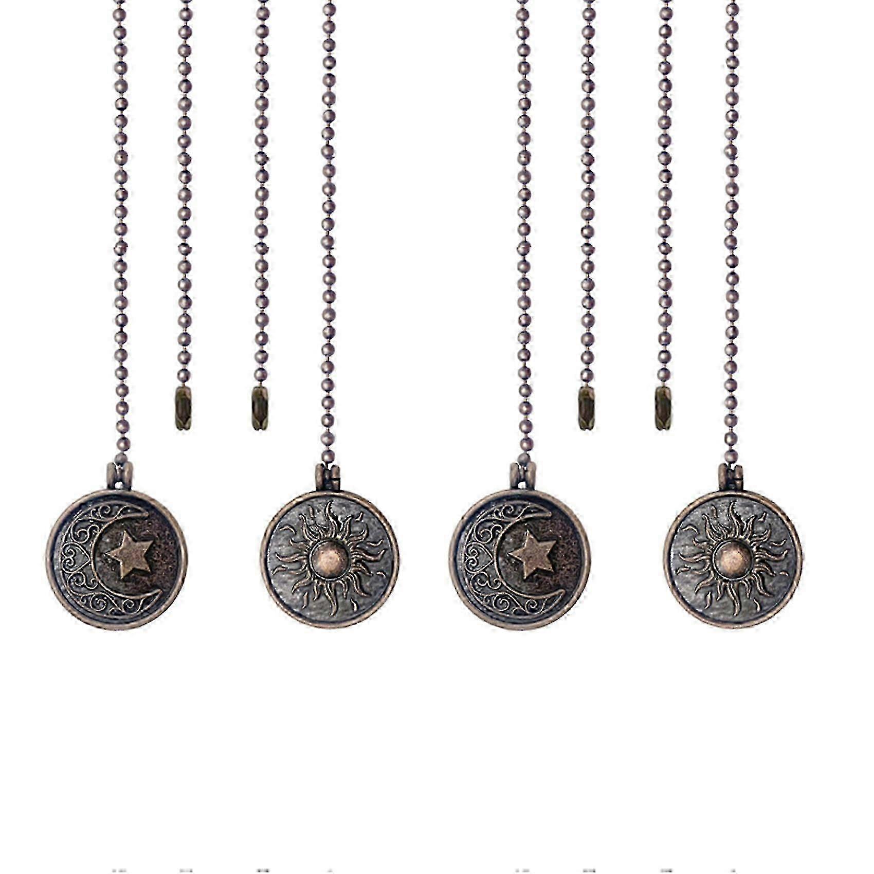4Pcs Ceiling Fan Pull Chain Set Sun & Moon Pattern Pull Chains Extension Copper Beaded Ball Fan Pul hwy SH