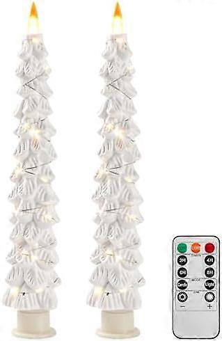 Christmas Tree Candles Surrounded by Fairy Lights, LED flameless Candle Lights with Remote Control Timing Function. White353