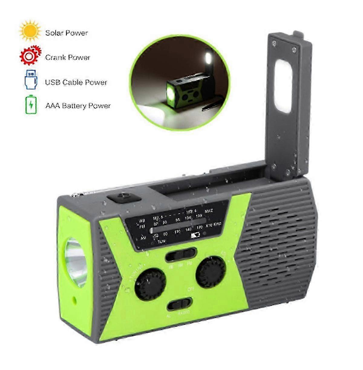 Solar Portable Hand Crank Rechargeable Emergency Radio With Flashlight Reading Light