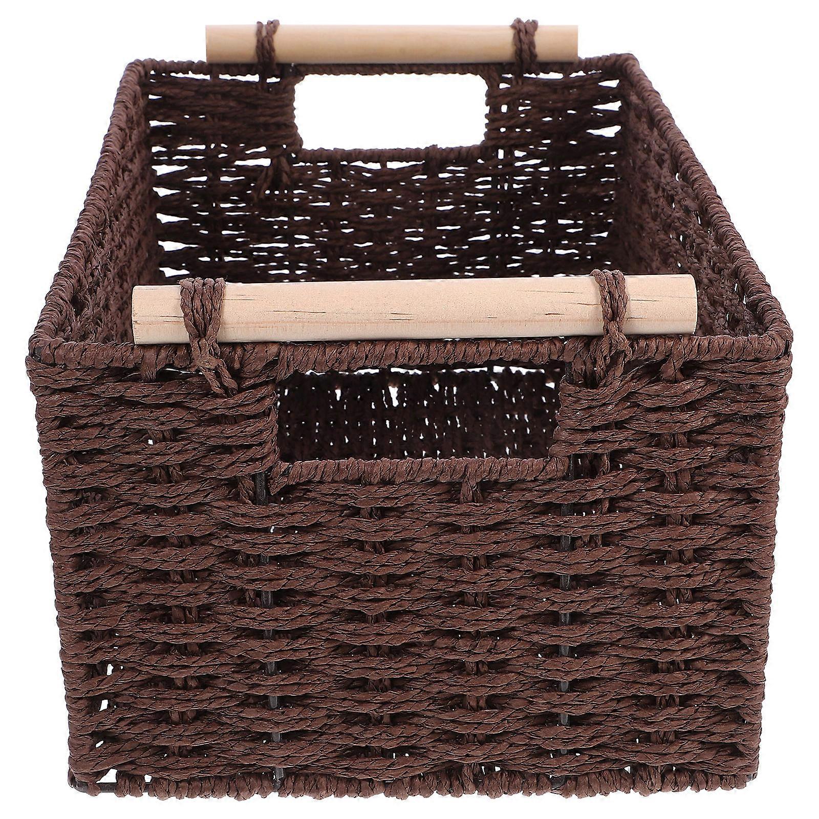 Coffee Woven Storage Basket Desk Storage Basket for Organizing Use