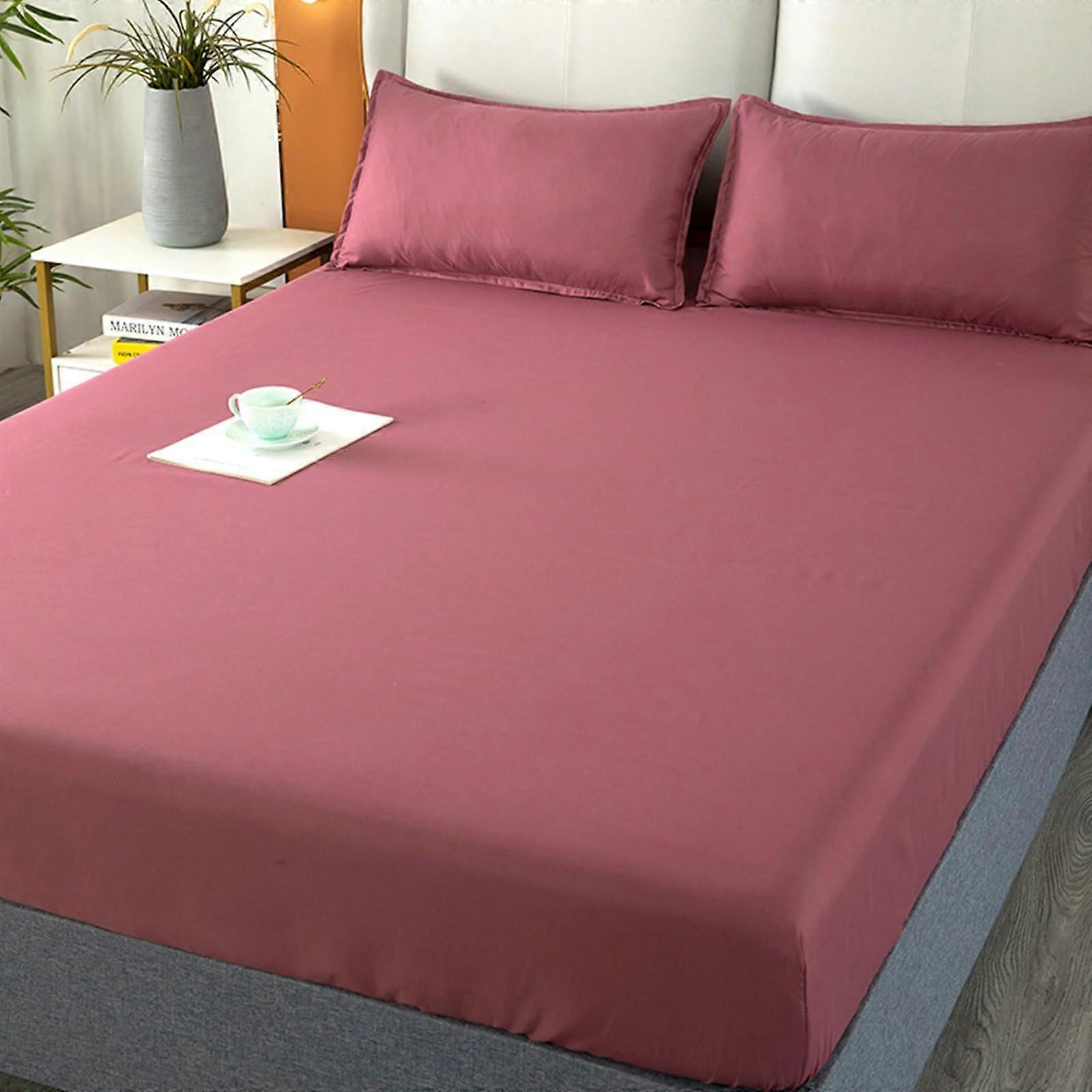 Fitted Sheet Set with 2 Pillowcases, Deep Pocket 25cm, Polyester Cotton, Bean Pink 150x200cm