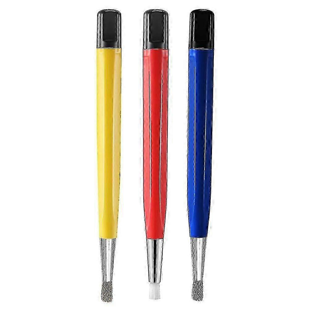 3pcs/セットグラスファイバースチールスクラッチブラシペンファイバー剛毛ポリッシュウォッチ錆汚れ除去剤ジュエリーC