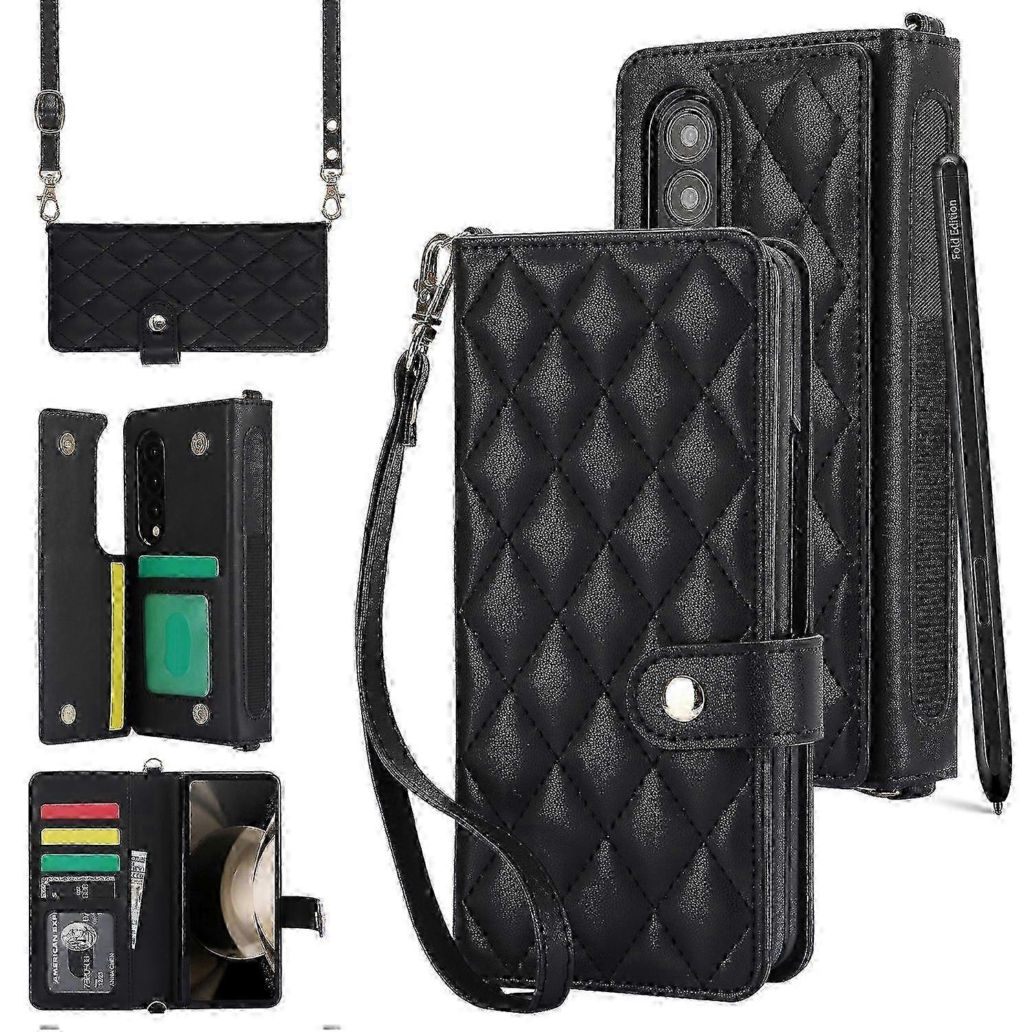 Crossbody Multifunction Rhombic Leather Phone Case