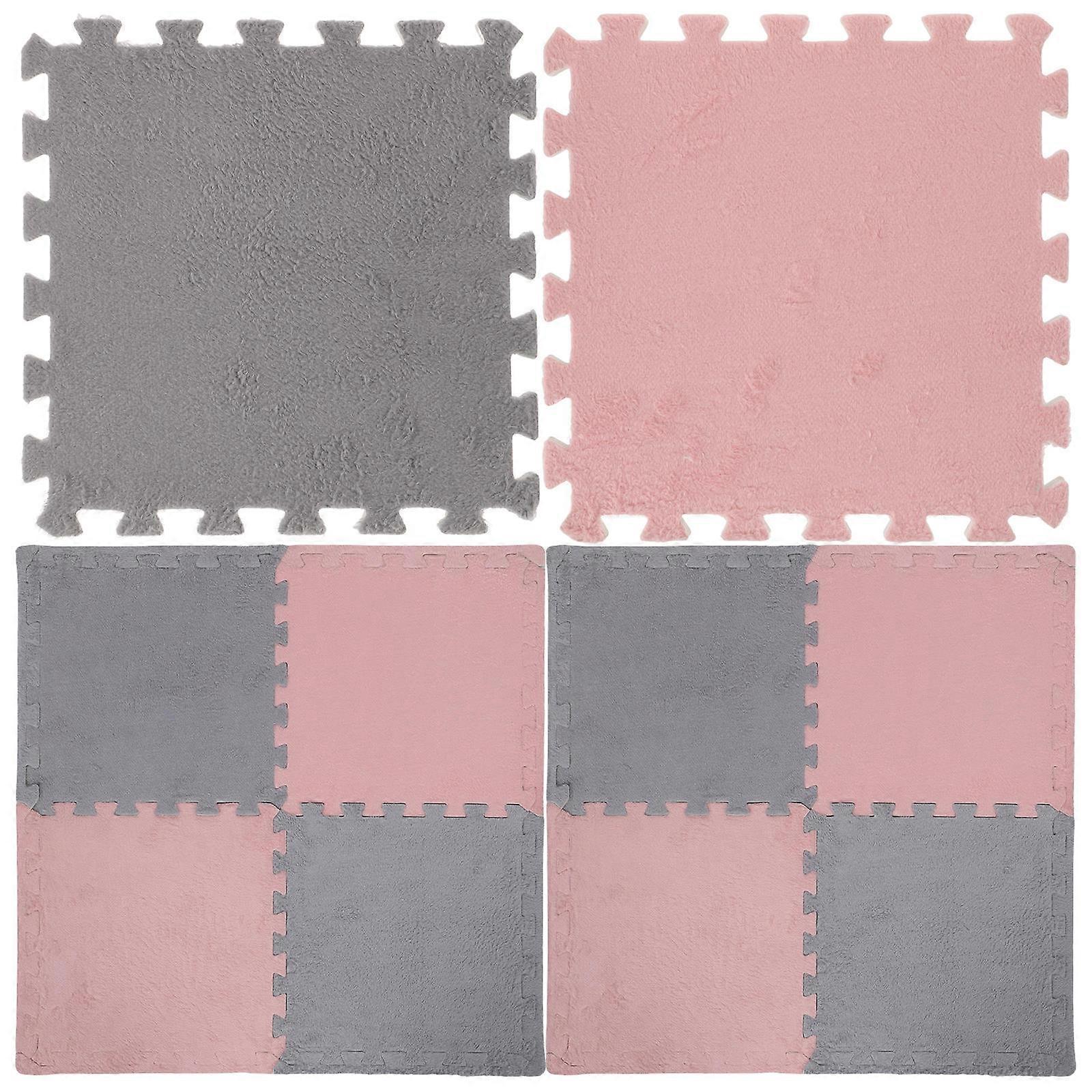 10pcs Square Plush Puzzle Foam Floor Mat Interlocking Carpet Tiles Flooring Playmats