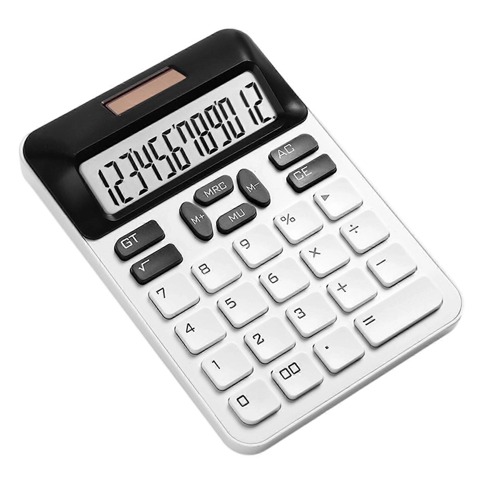 Ergonomic Solar Calculator With 12 Big Display And Spacious Keypad Easy In Classrooms  White