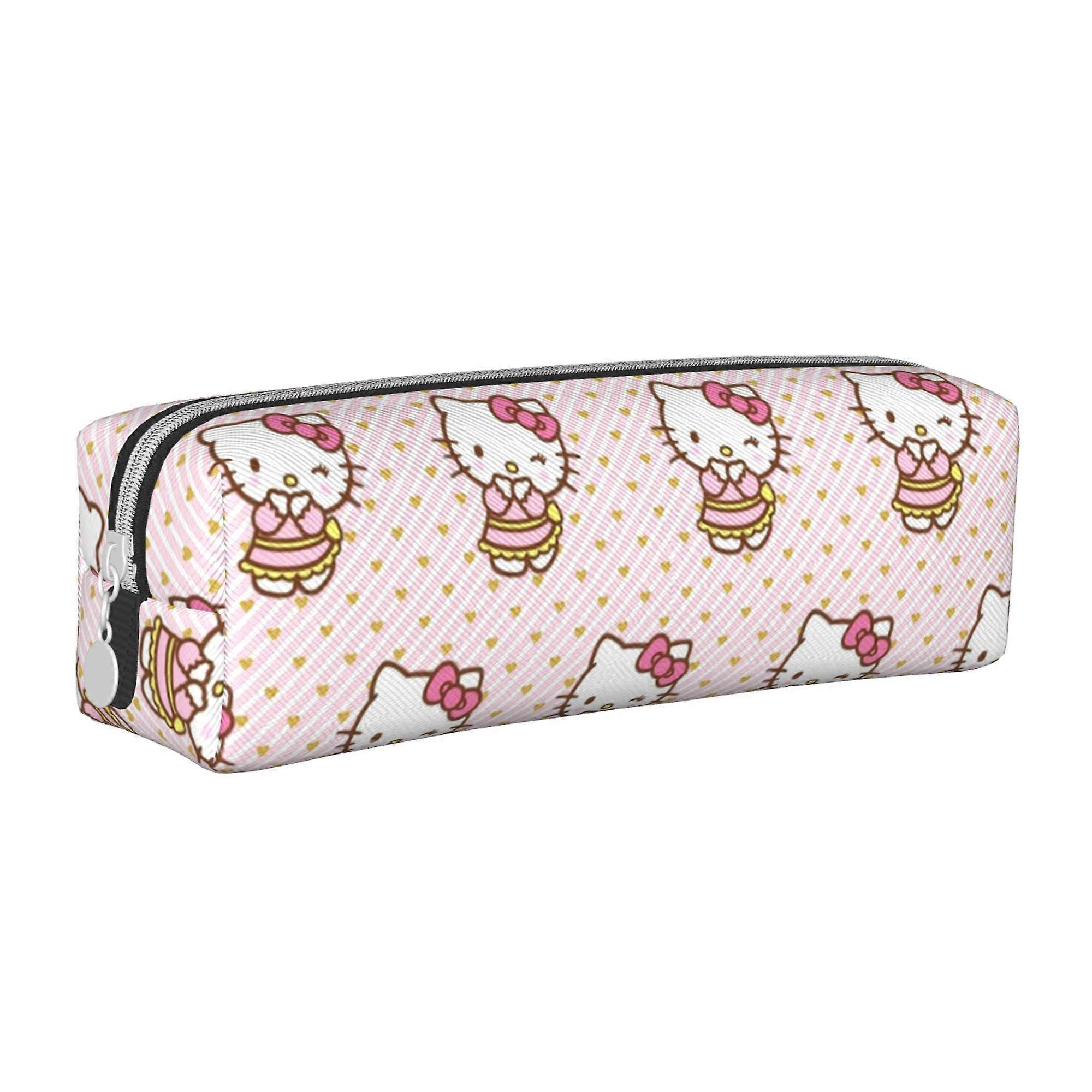 Hello Kitty Leather Simple Zipper Pencil Case Large Capacity Multifunctional Leather Simple Pencil Case