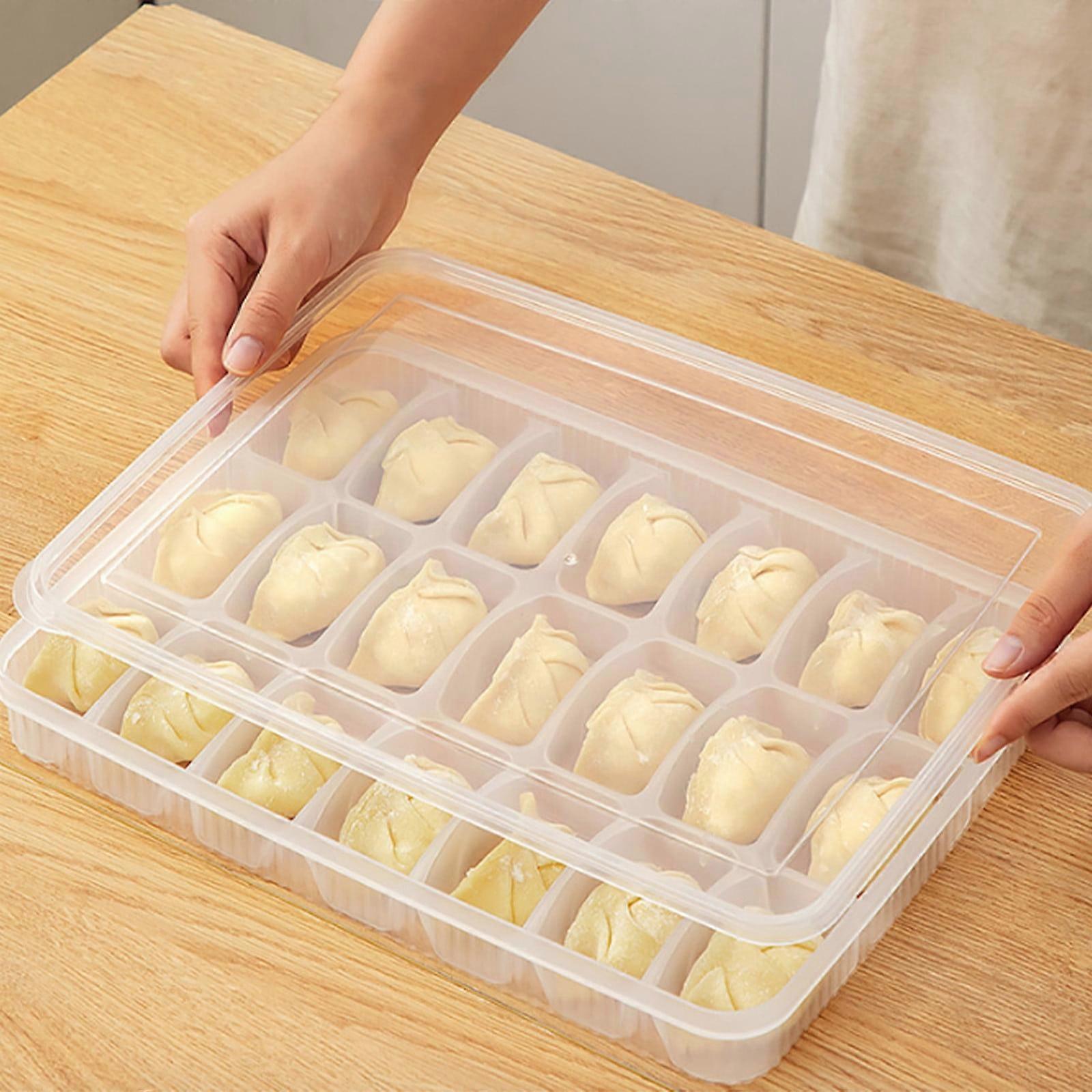 Txmfgh Plastic Food-Grade Refrigerator Compartmentalized Storage Box with Lid, Large Capacity for Efficient Dumpling Organization and Freezing.