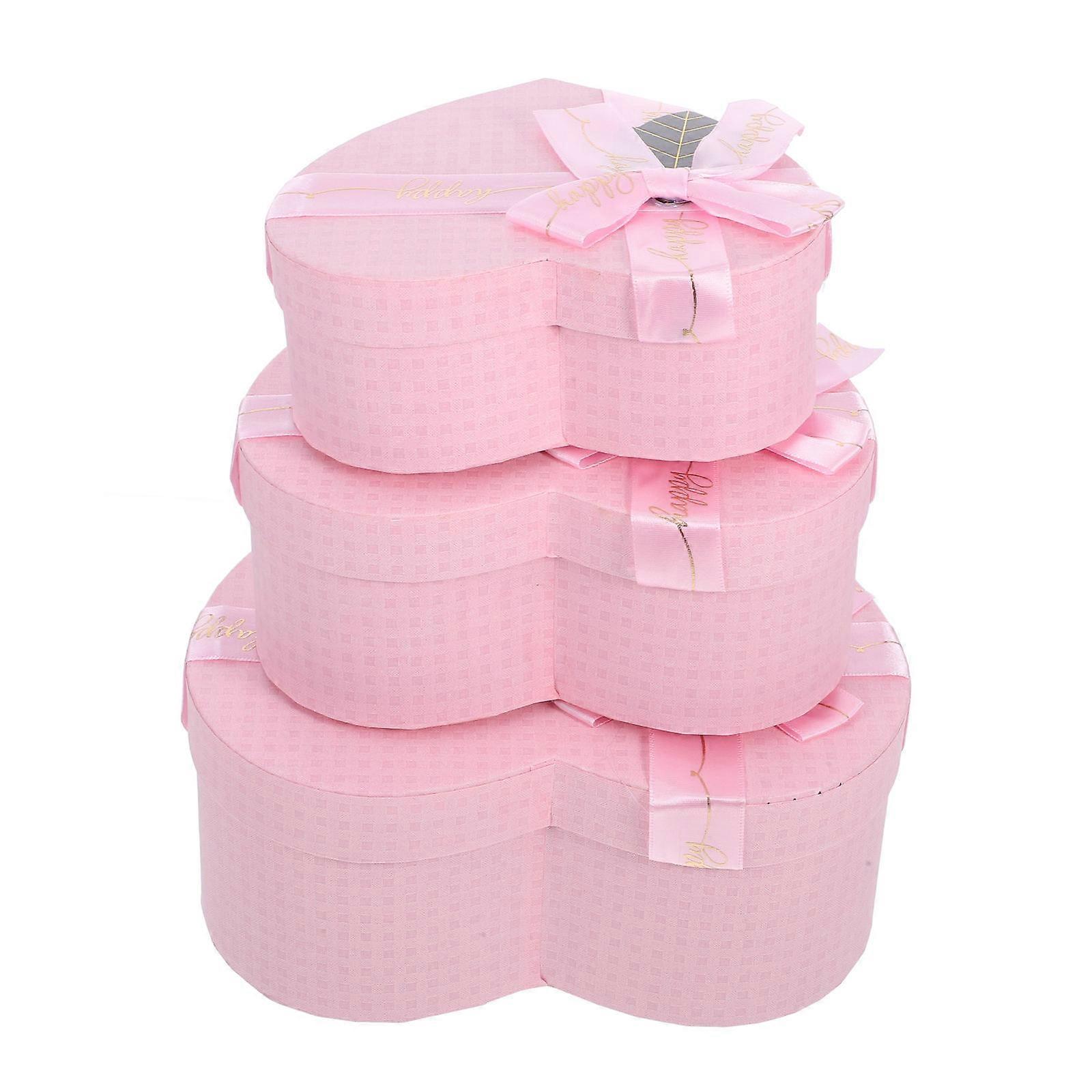 Gift Pink Heart Shaped Boxes for Gift 3Pcs Decorative Candy Packaging