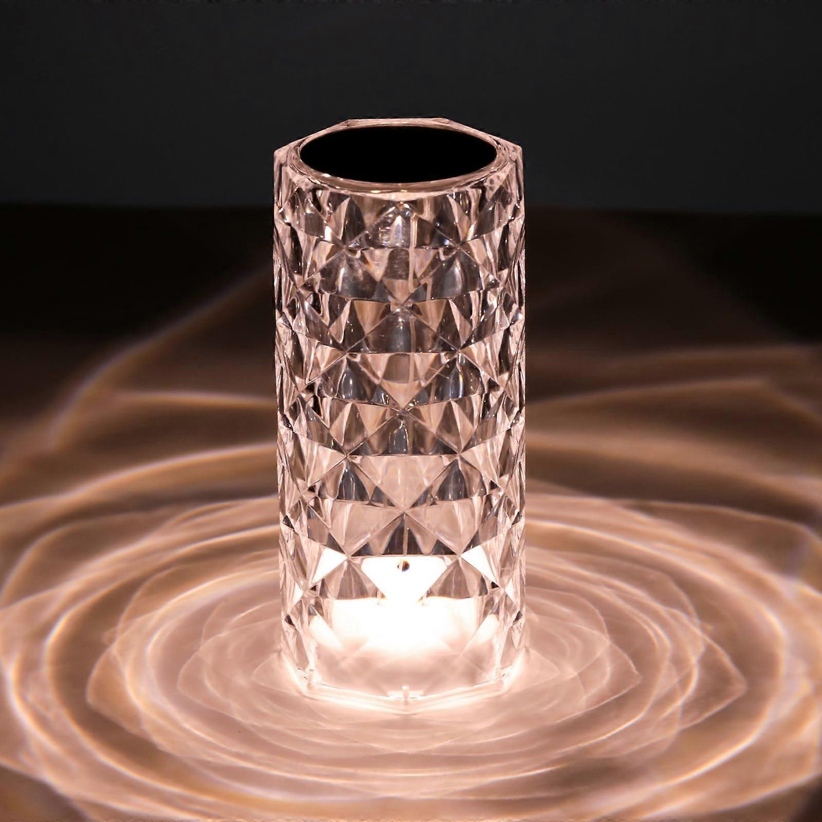 LED Table Lamp Crystal Rechargeable Touch Control Night Light with 7 Colors for Bedroom Dining