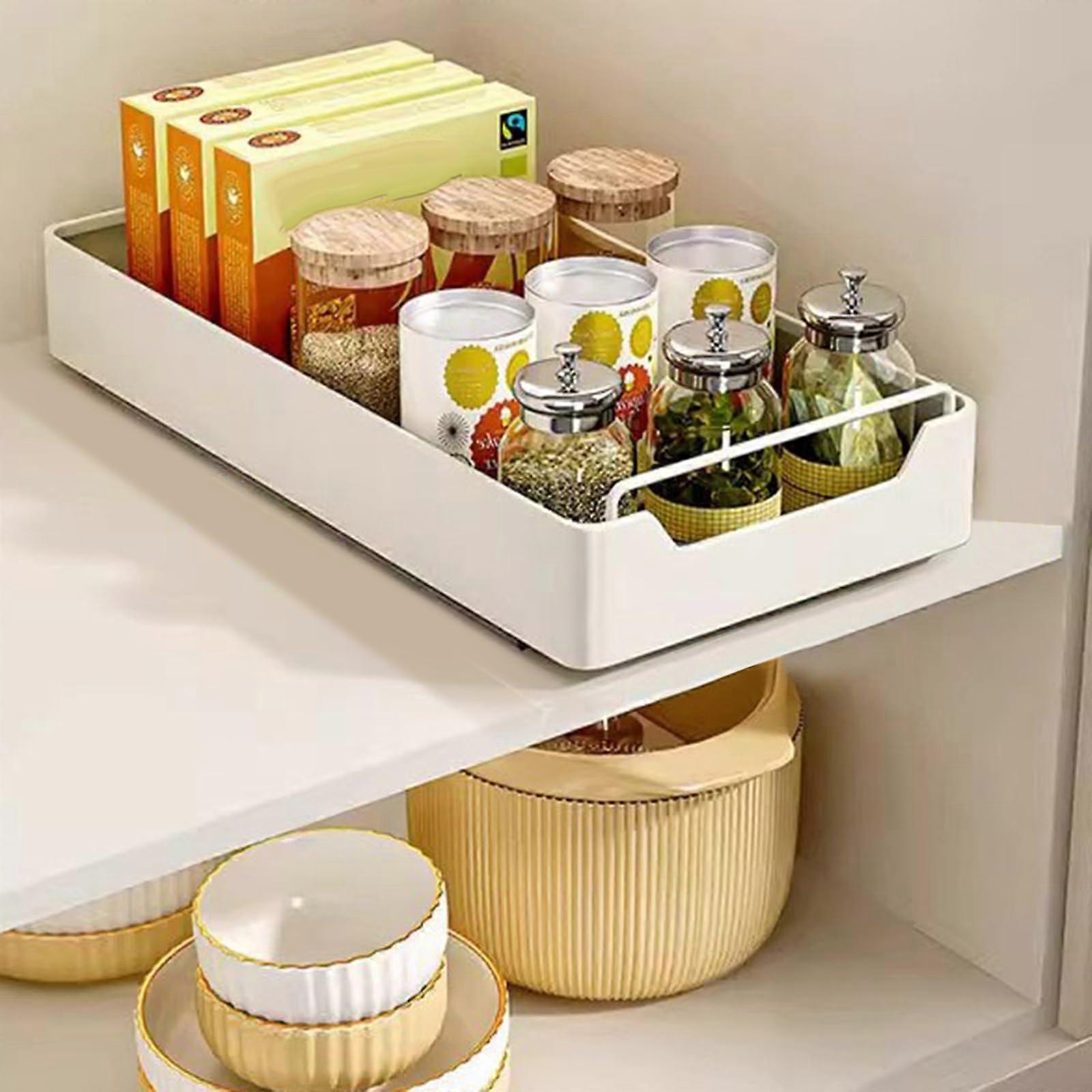 Pull Out Cabinet Organizer with Easy Adhesive Installation, Heavy Duty Sliding Pantry Shelves 35CM
