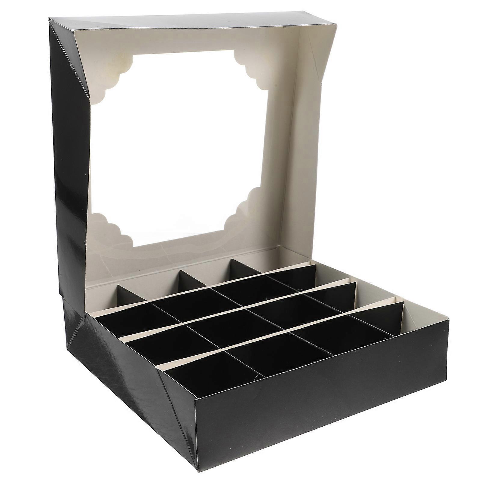 5pcs Party Cupcake Boxes with Clear Window Divider for Chocolate Cake 16 Grids Empty Candy Boxes for Packaging