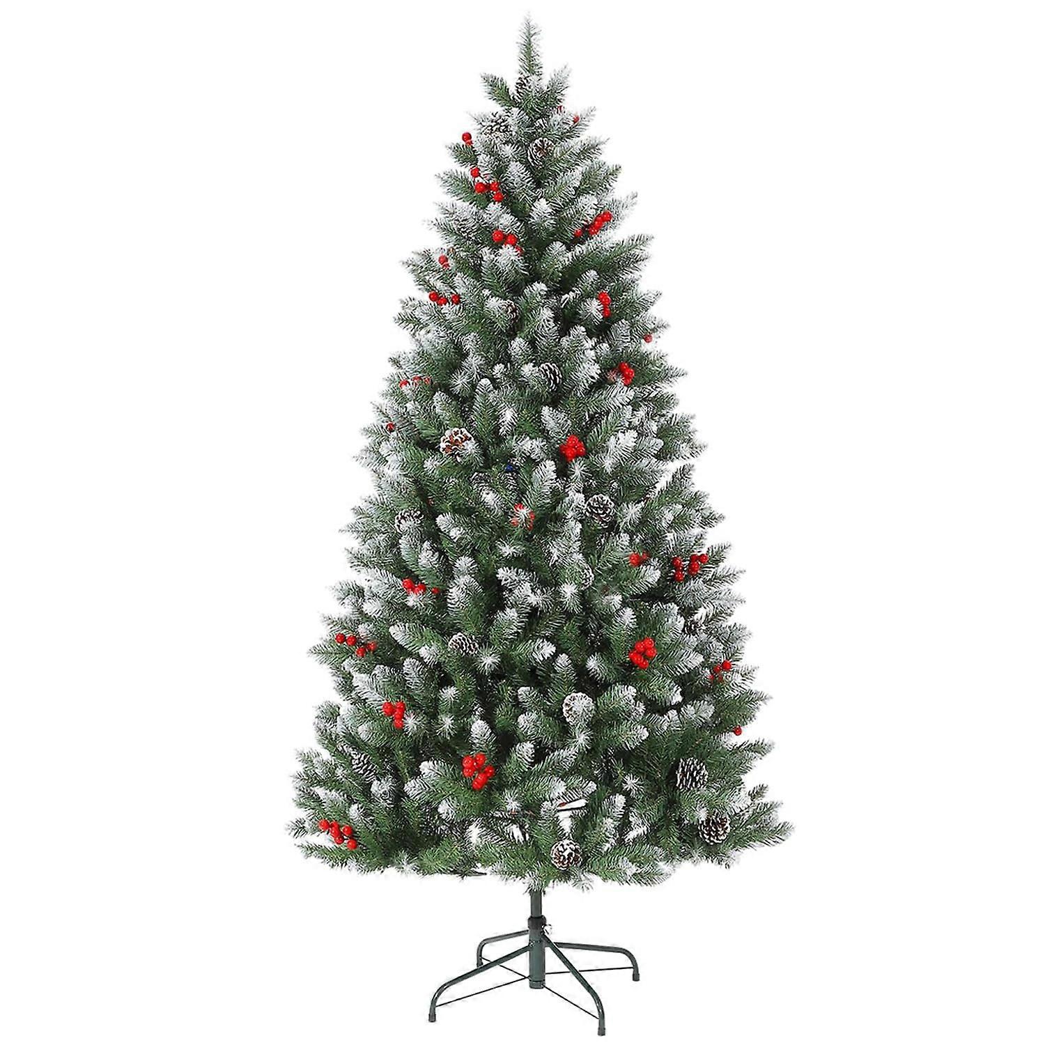 7ft Artificial Christmas Tree with Snow Tips, Red Berries and Pine Cones for Home or Office Decor