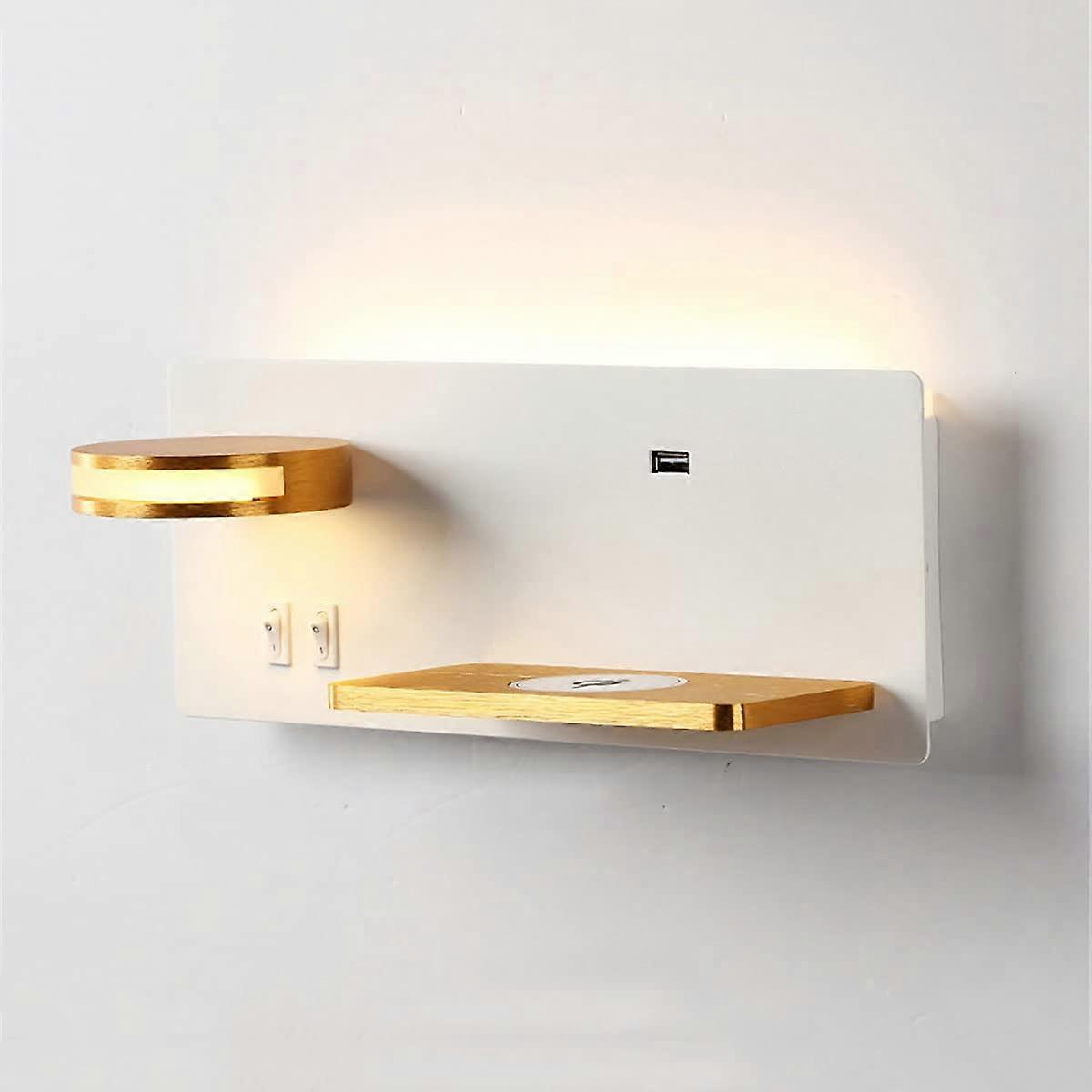 LED Wall Light with USB and Fast Wireless Charging, Warm White Reading Lamp for Bedroom