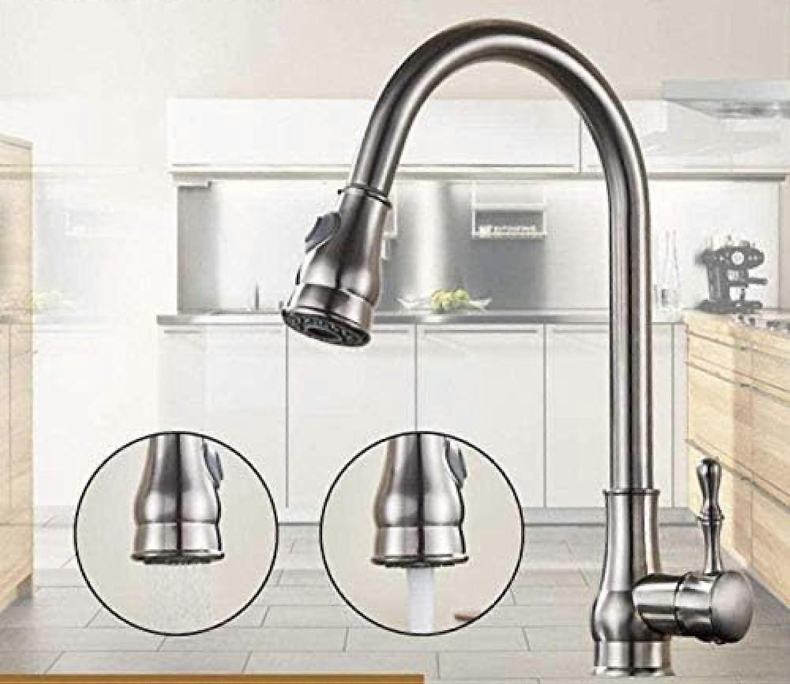 Brushed Nickel Kitchen Faucet with Pull Down Sprayer, 360° Swivel Single Handle Mixer Tap