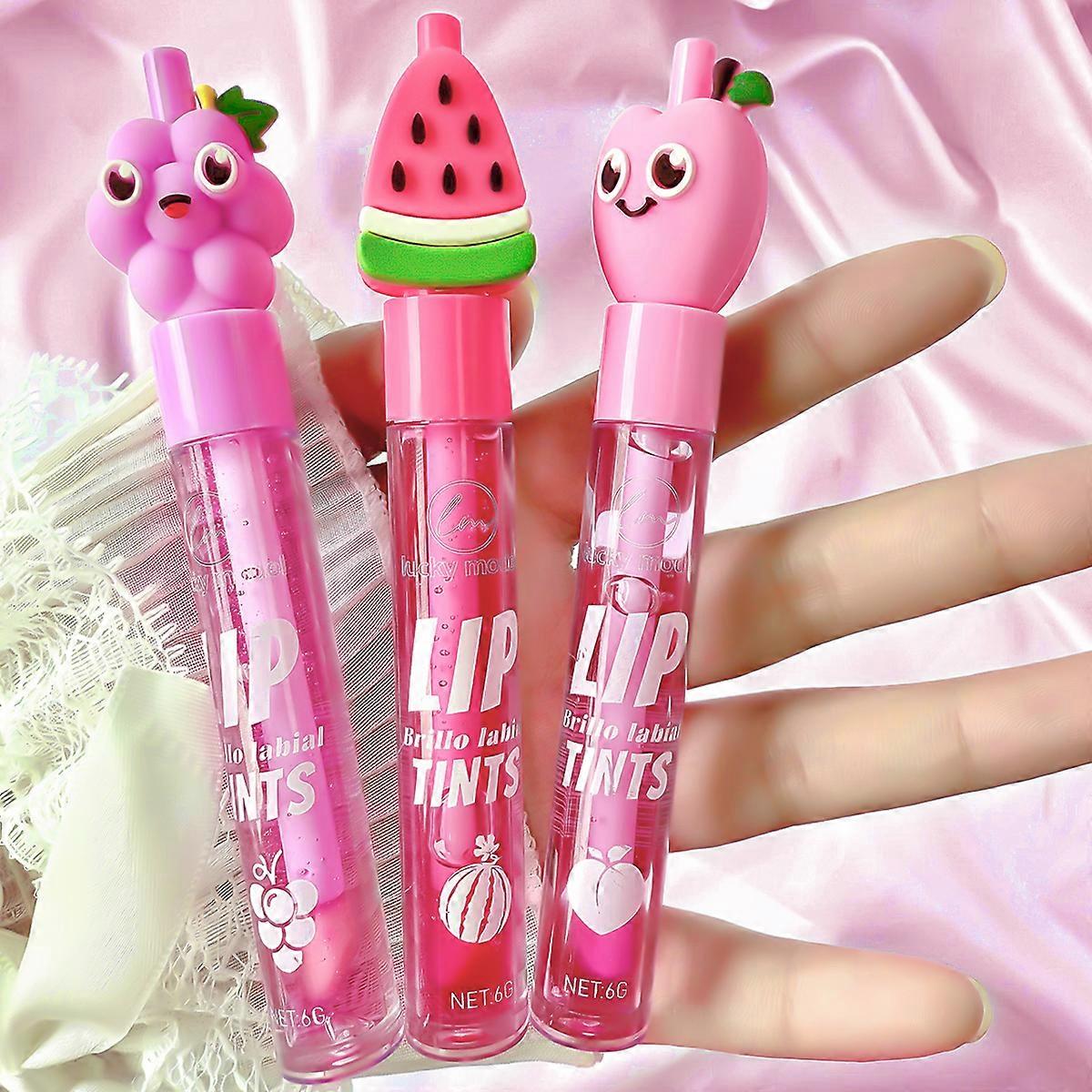 Three Color Lip Gloss Set With Water Gloss Jelly Lip Gloss, Moisturizing And Long-Lasting Non Stick Cup