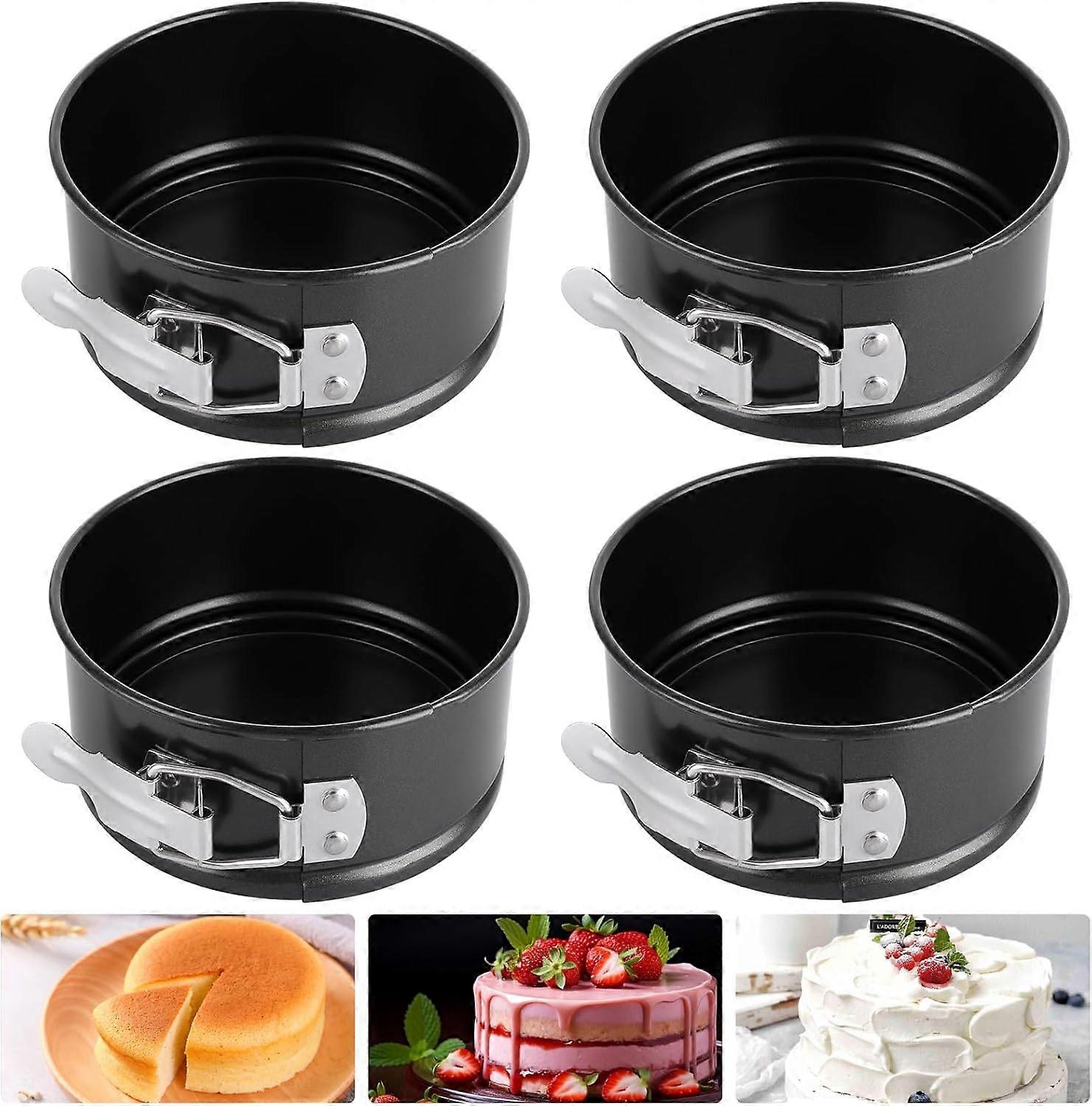 4Pieces Round Cake Tins for Baking, 4 Inch Mini Springform Cake Tin Set Cake Pan with Removable Bottom Nonstick Coating for Pie, Cheesecake, Pizzas
