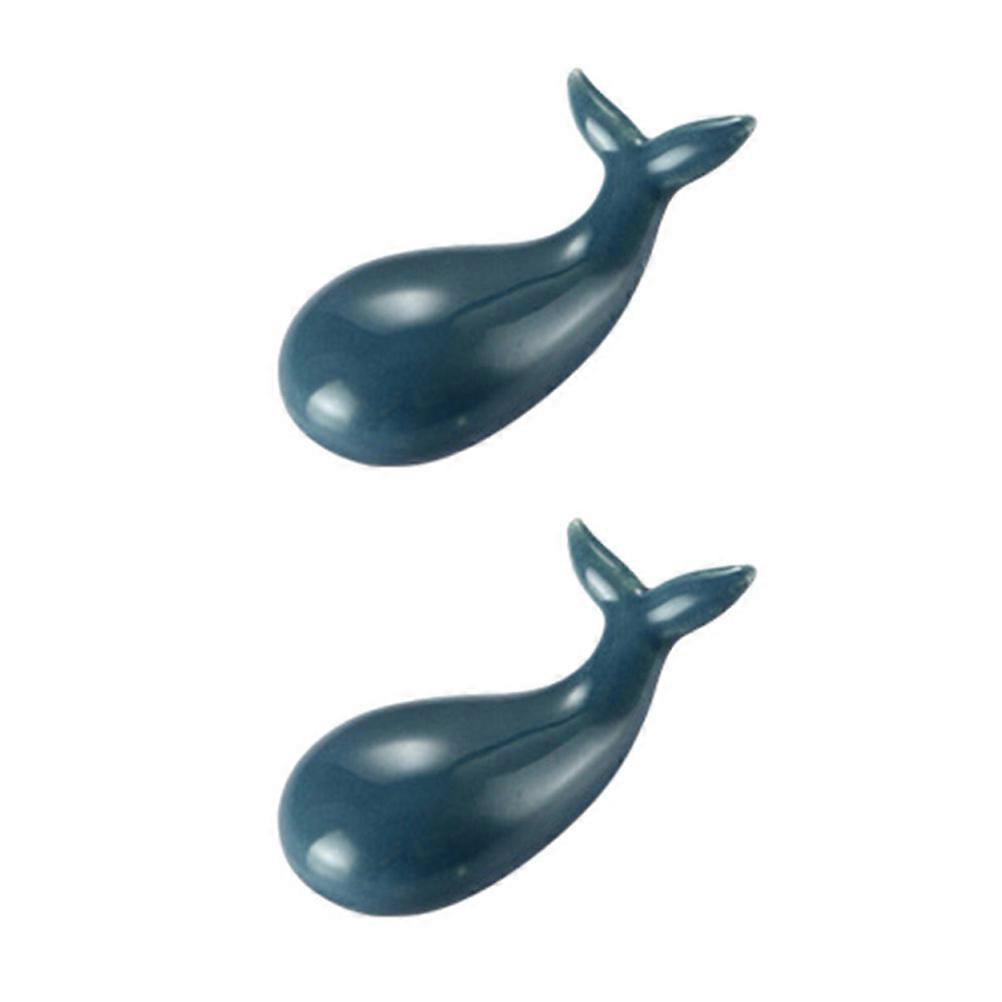 Whale Shape Chopstick Holder Ceramic Rest for 2Pcs Dark Blue Set