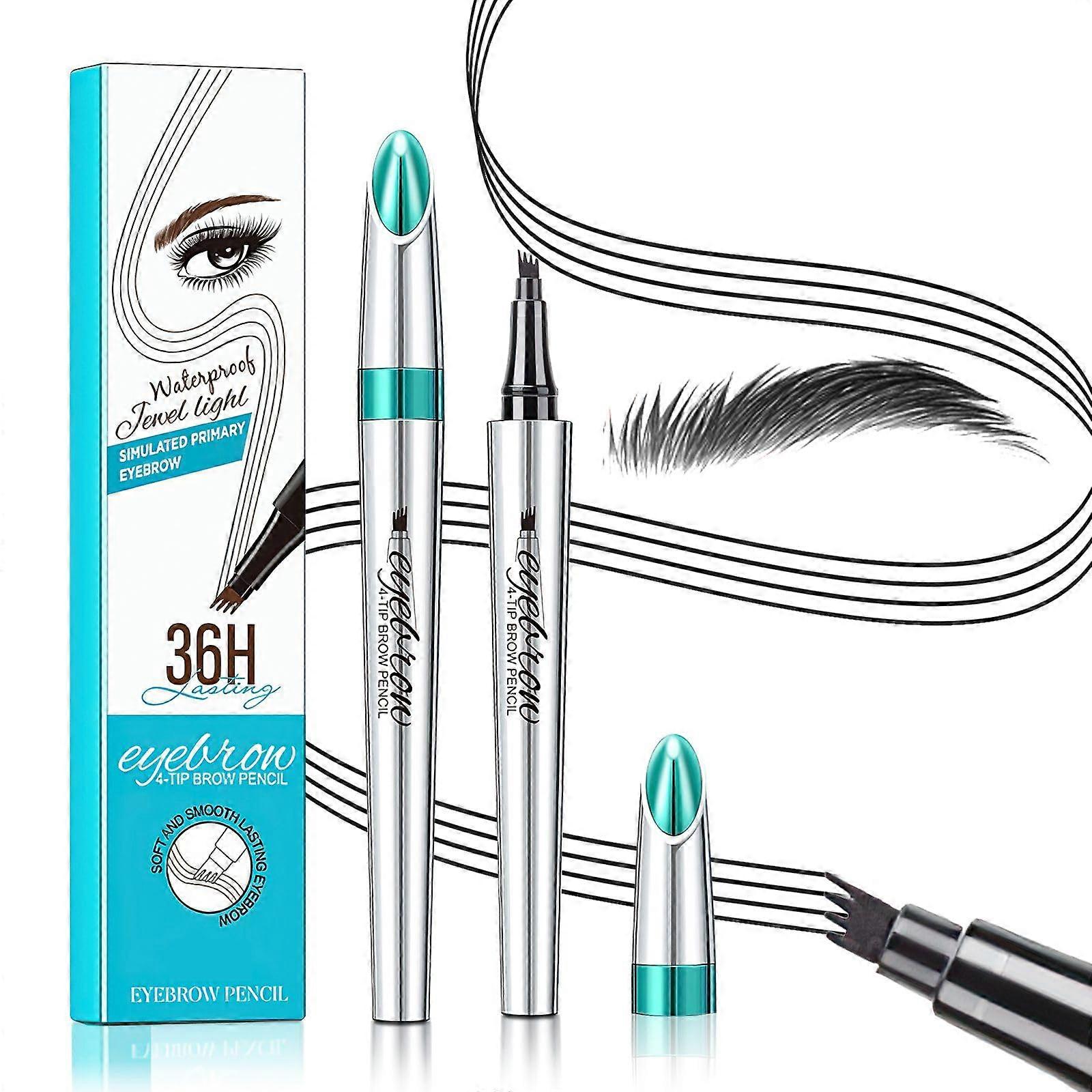 Waterproof Microblading Eyebrow Pen with 4Fork Tip, LongLasting Smudgeproof Brow Tattoo Pencil Black