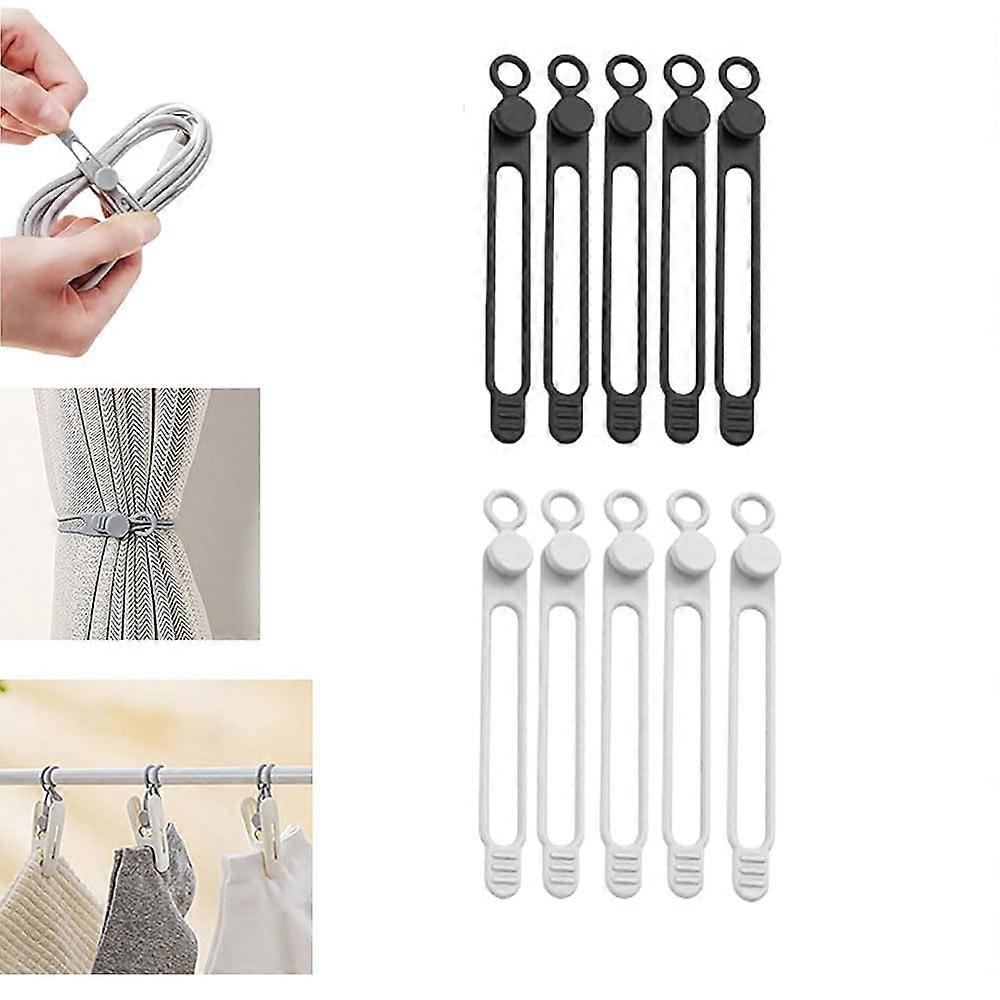 Reusable Silicone Cable Ties with Quick Button Fastener for Tangle Cord Organizer, 10 Pack