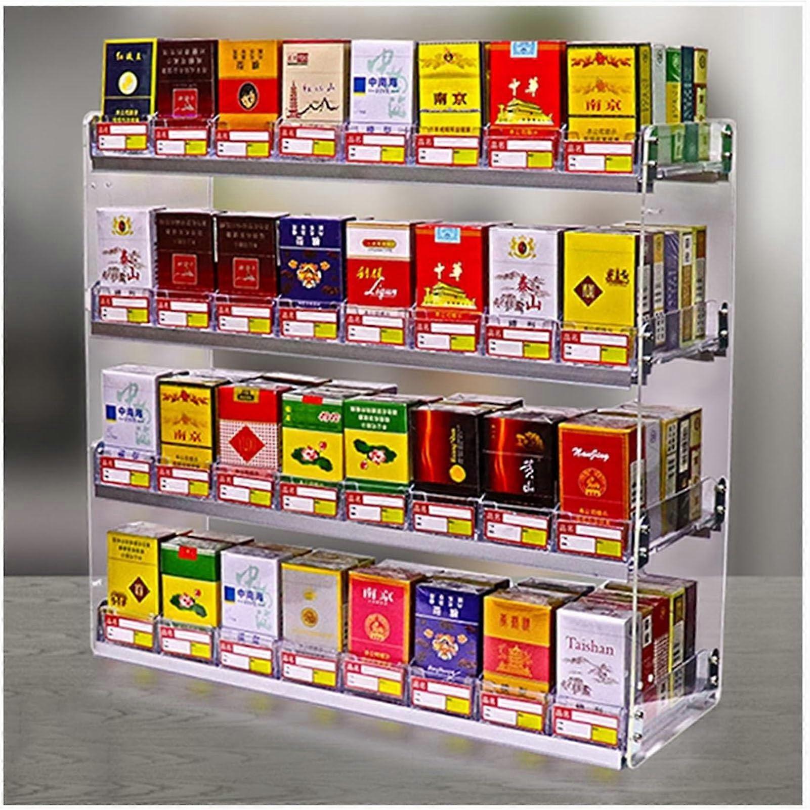 Cigarette Display Rack with Automatic Pusher, Wall Mounted Clear Acrylic Retail Storage Box 45x29x70cm