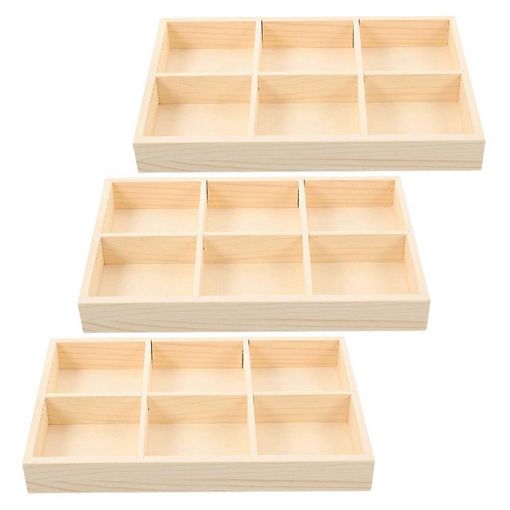 Wooden Desktop Organizer for Storage with Compartments 6Pcs Solid Box
