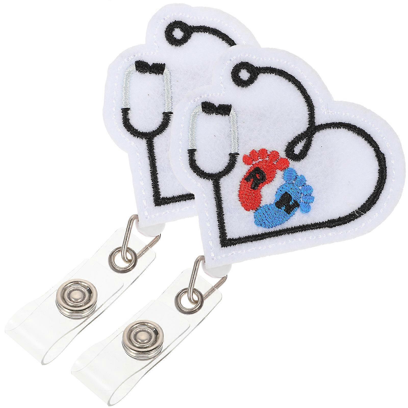Love Heart Badge Holder 2Pcs Stretchable Multi-Function Portable Badge Clamp
