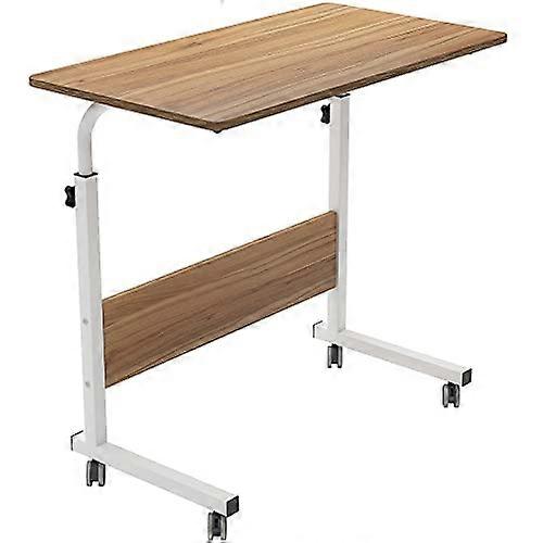 Adjustable Laptop Desk with Wheels, 31.4' Wide Rolling Computer Table, Height Adjustable Oak Finish