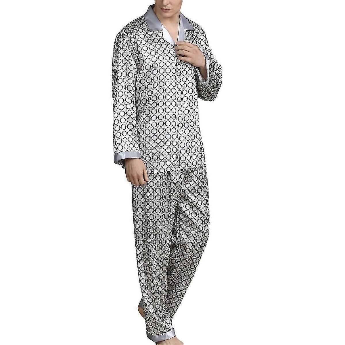 Mens 2 Pcs Printed Long Pajamas Set