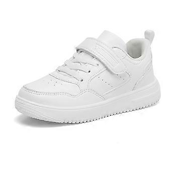 Jungen-Sneaker mit Klettverschluss, geschlossener Zehenpartie, flache Sportschuhe ohne Mesh-Einsätze, ideal für Kinder, Geburtstage, Hochzeiten und Wochenenden, Weiß, 7-8 Jahre