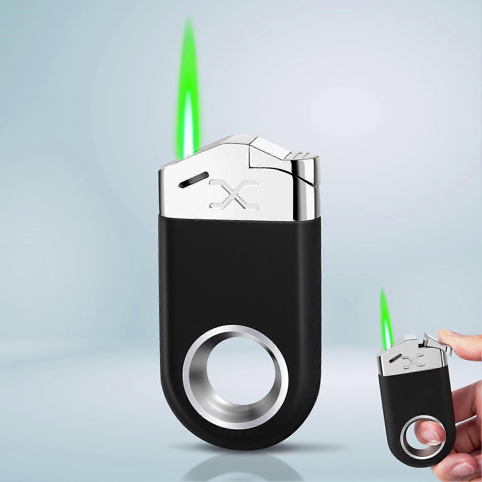 Refillable Windproof Butane Torch Lighter with Adjustable Jet Flame and Finger Ring Grip Black