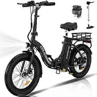 COLORWAY elektrische vouwfiets 20"*3.0 dikke banden, 36V 12Ah batterij, opvouwbare e-BIKE, zwart + HITWAY achtermand