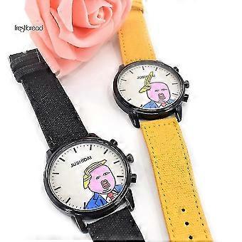 Funny Trump Hair Design Quartz Watch for Creative Designed Men Unisex Watch Water Resistant Canvas Band Yellow-QM