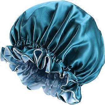 Solid Color Silky Satin Bonnet Cap,Bonnets for Women,Silky Bonnet for Curly Hair,Women Hair Wrap for Sleeping,Double Layers Peacock Blue