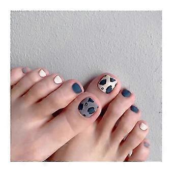 Press On Toenails Matte Blue Spot White Square Leopard Acrylic Fake Pedicure Nails