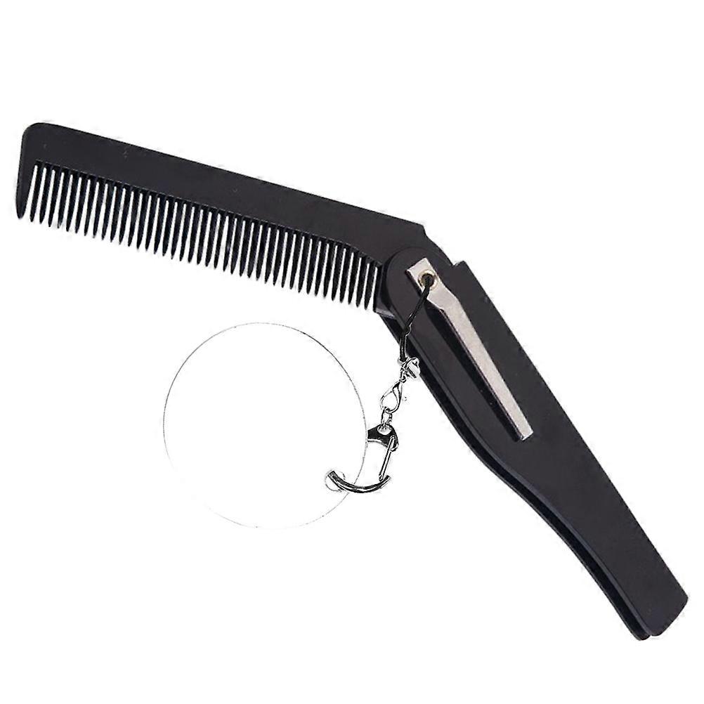 Folding Comb Keyring Mirror Foldable Beard Comb Portable for Travel