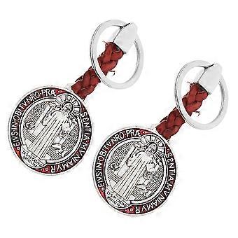 Medal Benedykta, wisiorek z krucyfiksami do bierzmowania, 2 szt., czerwony metalowy brelok