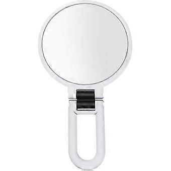 Dobbeltsidet makeupspejl, dobbeltsidet spejl, håndspejl med foldehåndtag, forstørrelsesglas