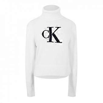Calvin Klein Damen-Rollkragenpullover aus Bio-Baumwolle mit Logo, schmal geschnitten